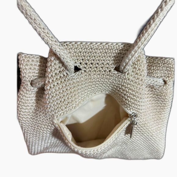 The SAK Crochet Cream Backpack Purse Drawstring Summertime Boho Bag - Picture 4 of 5